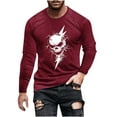 thumbnail image 2 of Zylanna Men's Long Sleeve T-Shirts, Loose Activewear Crew Neck Halloween Print Casual Tops for Men Wine, 2 of 5