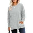 thumbnail image 6 of Women's Casual Fashion Solid Color Round Neck Long Sleeve Lightweight Pullover Sweatshirt with Side Pockets for Warm Comfort and Everyday Wear,Light Gray,S, 6 of 7
