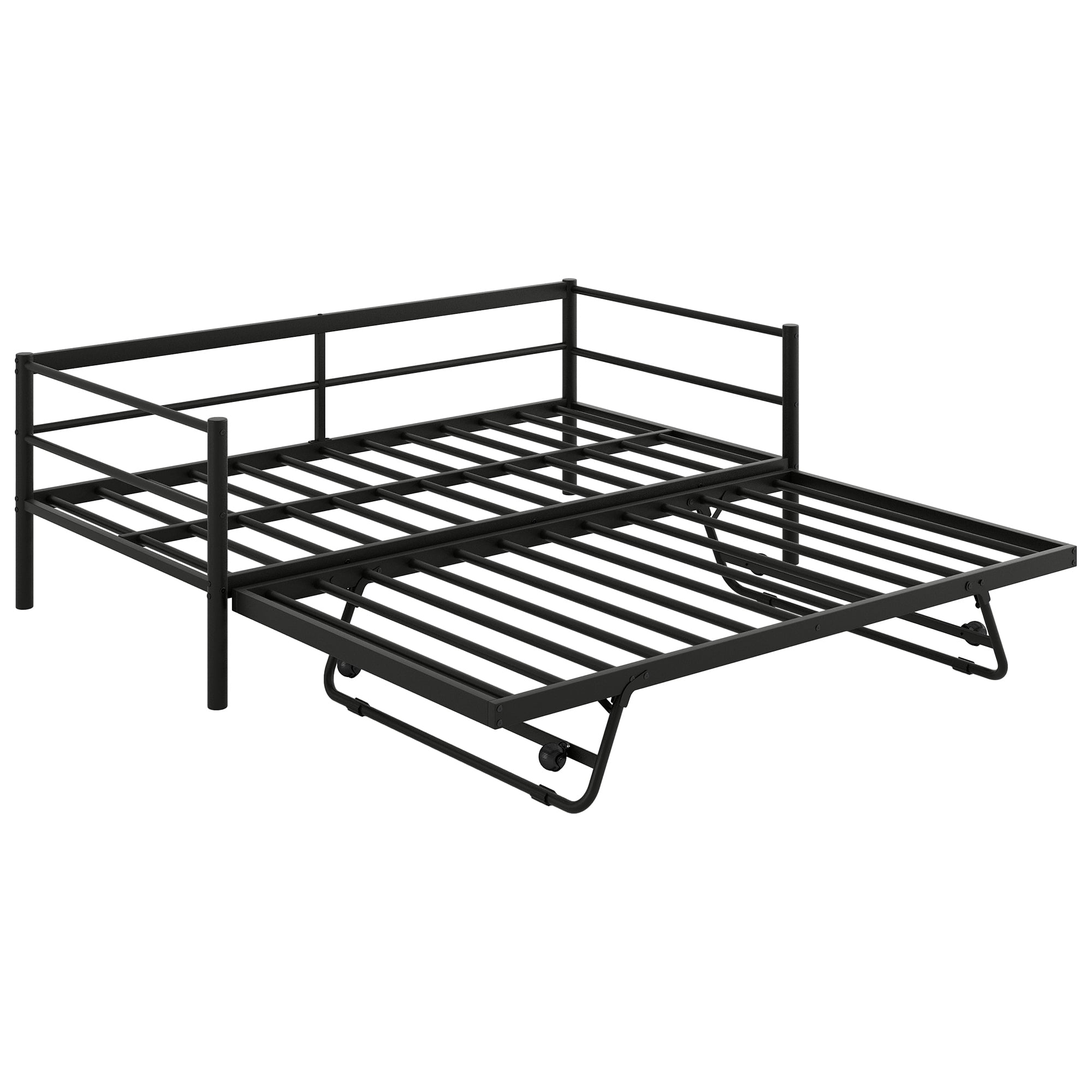 EUROCO Twin Metal Daybed with Pop-up Trundle and LED Light for Child, Solid Metal, No Box Spring Needed, Black