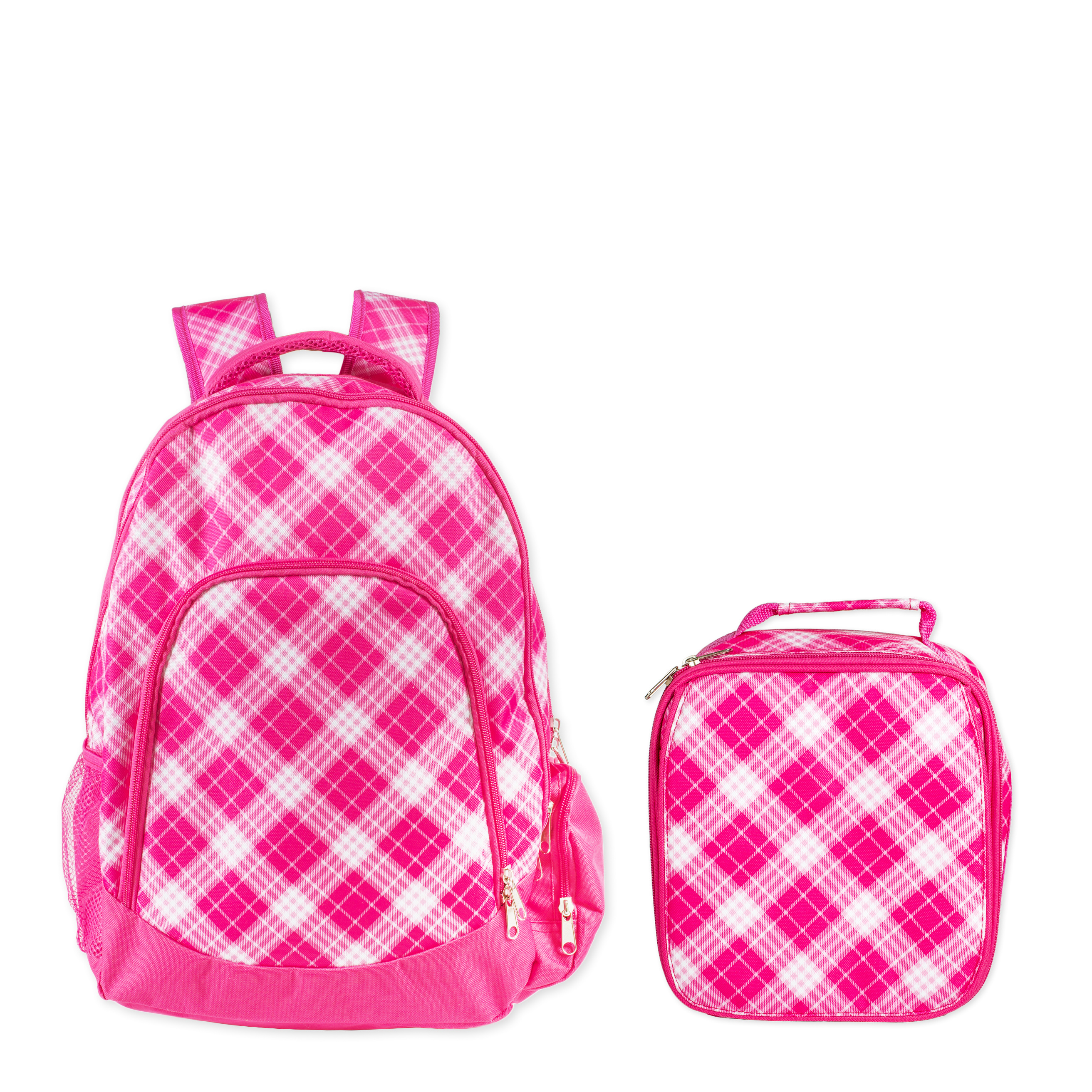 Class Collections Reinforced Water Resistant School Backpack and Insulated Lunch Bag Set - Pink Preppy Plaid - image 1 of 2
