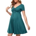 thumbnail image 2 of Women Striped Maternity Dress Casual Off-Shoulder Ruffles Dress with Belt for Pregnancy Clothes Photoshoot, 2 of 6