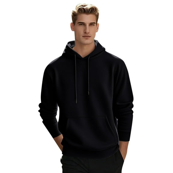 Fabrcox Loose Fit M-3xl Mens Hoodie Long Sleeve Fleece Lined Winter Hooded with Pockets Casual Light Weight Basic Loose Fit Hooded Black XXXL