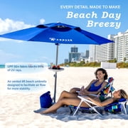 AMMSUN 8ft Commercial Heavy Duty Beach Umbrella with Sand Anchor UPF50+ Without Tilt,Blue