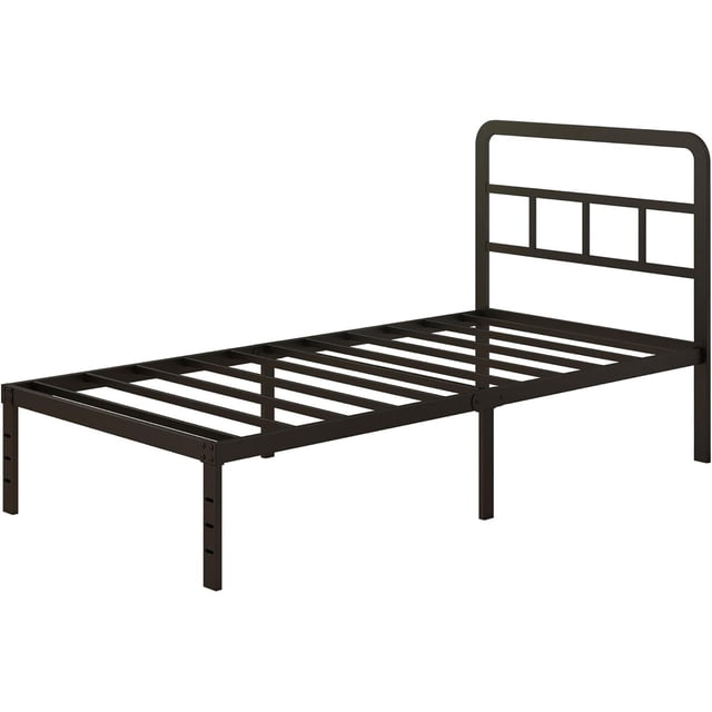Base Cama Individual con Cabecera Curva, Metal Resistente, Espacio de Almacenamiento Debajo, Libre de Ruido, Fácil Montaje, Negro