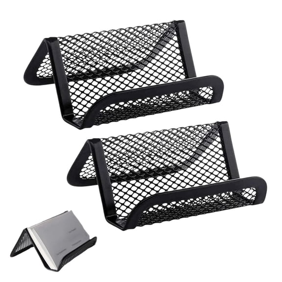Metal Mesh Business Card Holder,Casewin Business Card Holder Metal Mesh Desktop Name Card Display Rack Office Card Organizer Desk Desktop Name Card Organizer (Black) 2PCS
