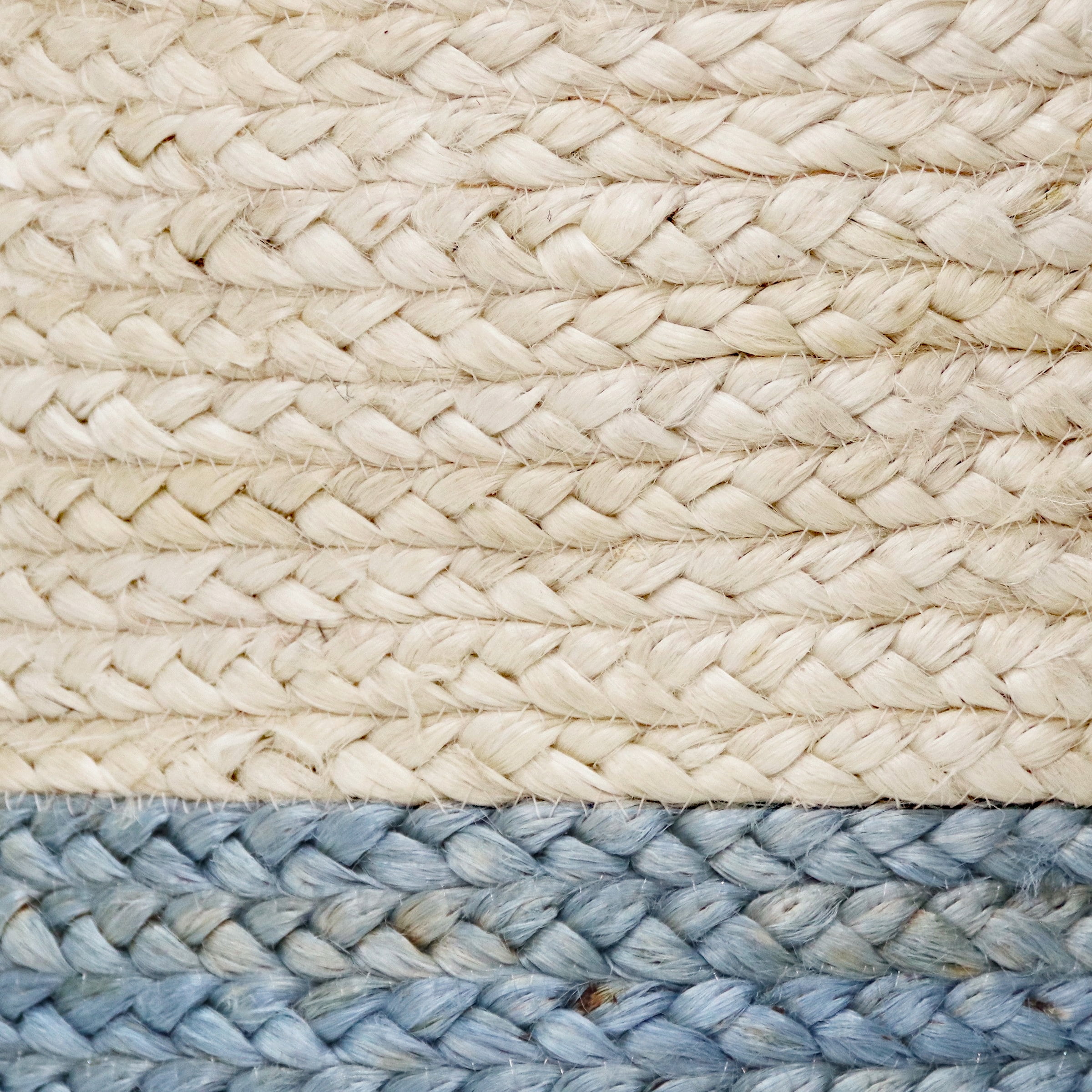 LR Home Woven Round Jute 17" Storage Basket with Handles, Blue/White Stripe