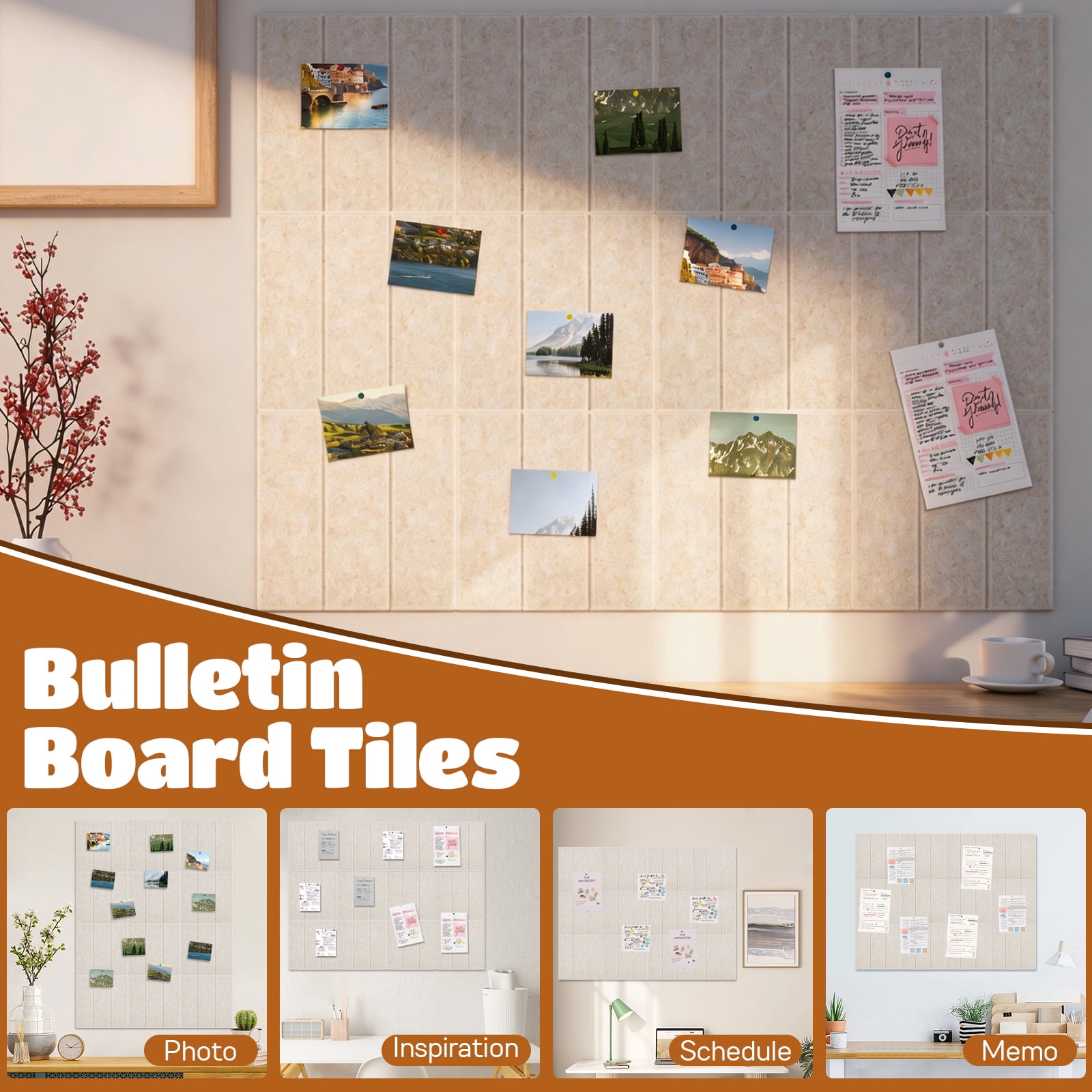 12PCS Felt Bulletin Board Tiles with Adhesive Tabs and Pushpins Felt Wall Tiles Push Pin Board Wall Organizer for Office Home Decoration