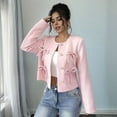 thumbnail image 6 of Women'S Crew Neck Jacket Button Down Long Sleeve Dressy Coat Jackets Pink L, 6 of 9