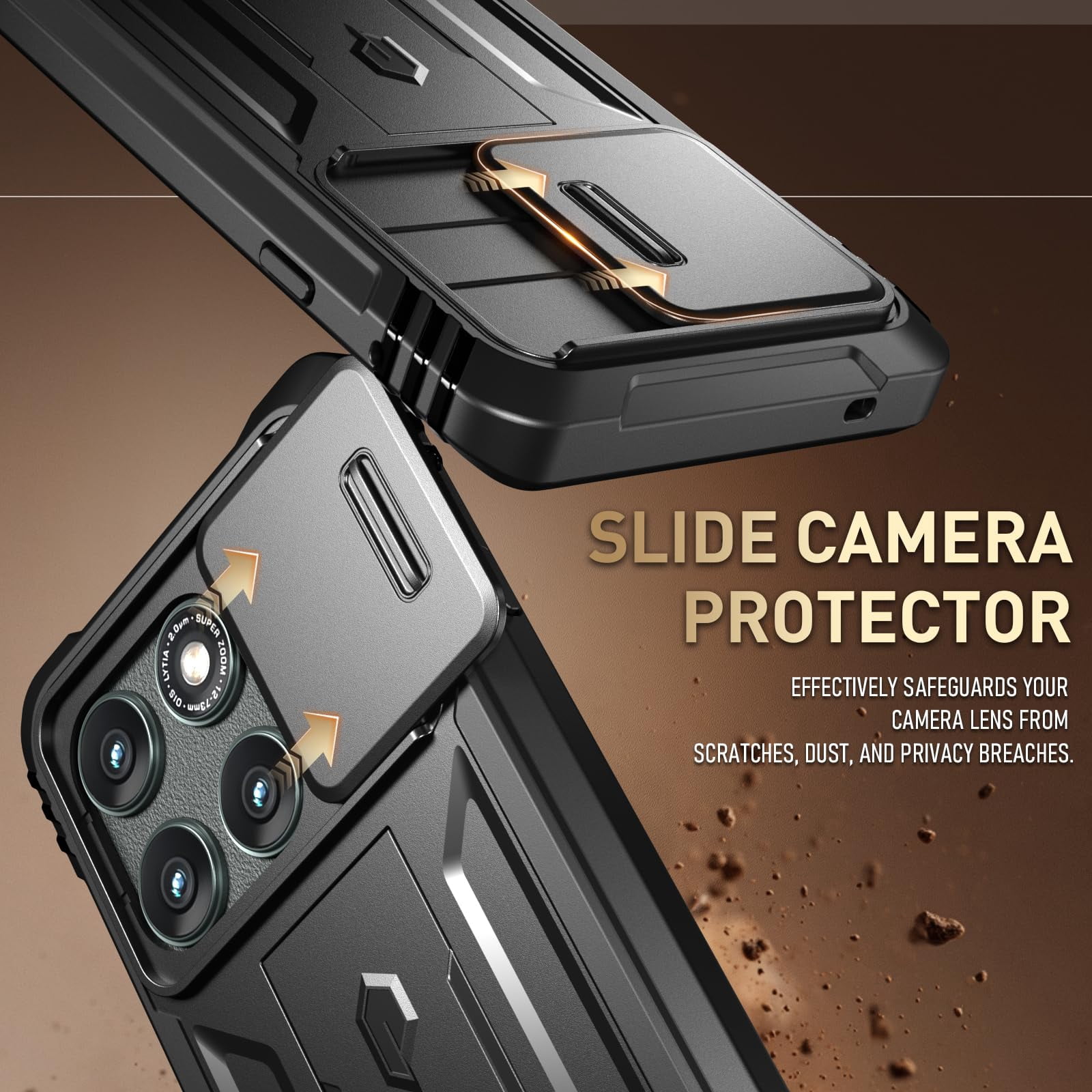 Poetic Revolution Case for Moto Edge 2025 [Not for 2024 Version], [Slide Camera Cover], Full-Body Military Grade Case with Kickstand and Built-in-Screen Protector, Black