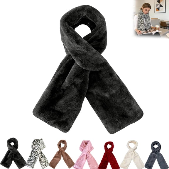 Huankd 2026 New Faux Fur Pull-Through Scarf with Hidden Zipper Pocket, Soft Cozy Warm Scarf for Hands-Free Storage Phone Cards Keys Dark Gray One Size