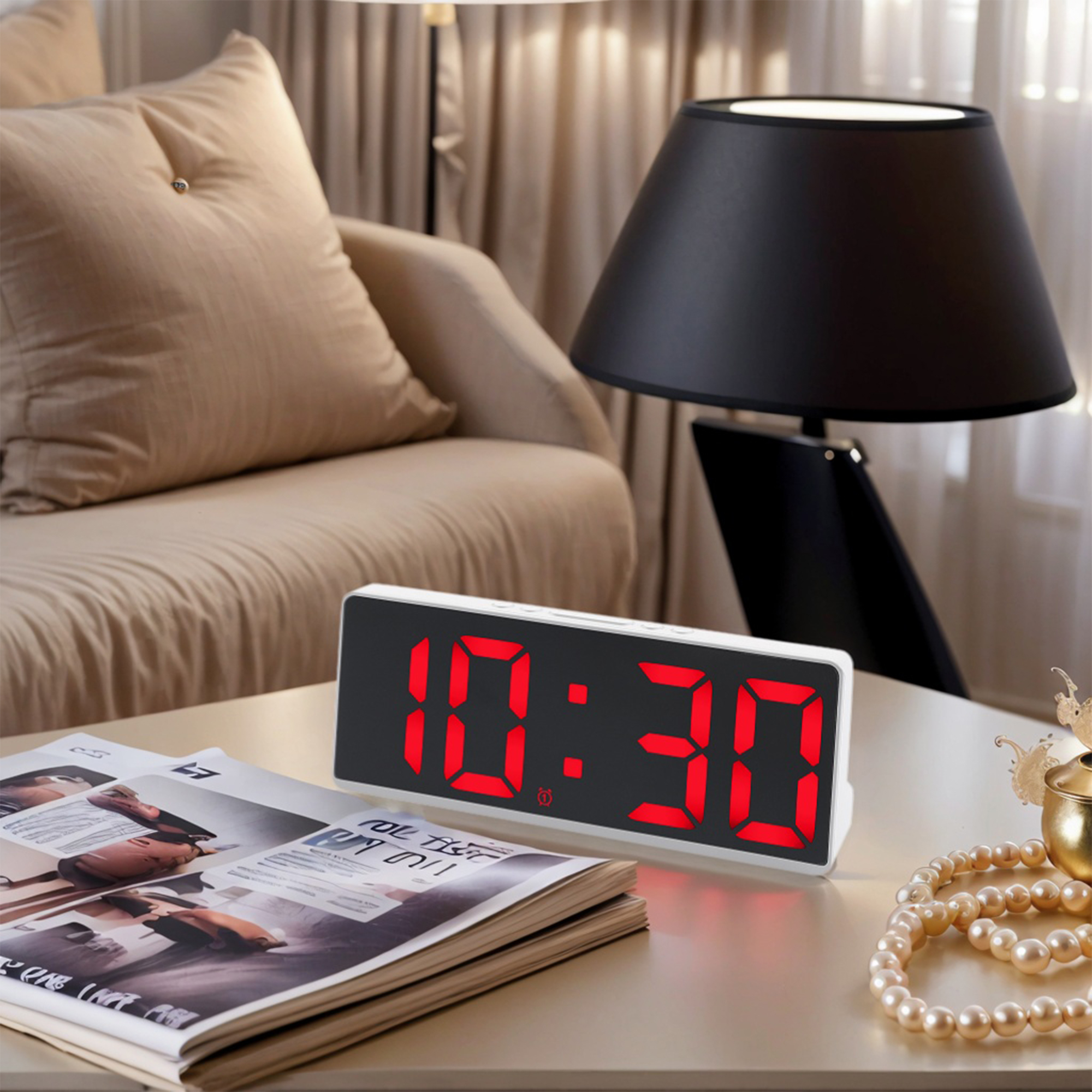 Unique Bargains Alarm Clock White Housing and Red Light 6.1"L x 0.9"W x 2.5"H
