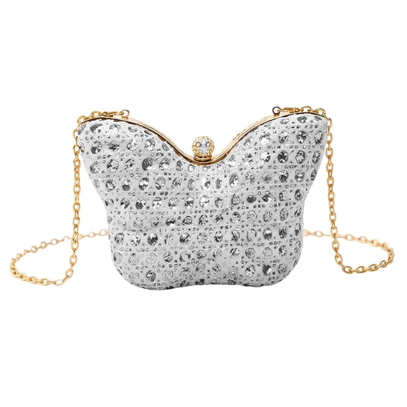 Silver Sequin Butterfly Shoulder Bag for Women, Premium-Quality Glitter Rhinestone Chain Evening Purse, Lightweight 0.57 lbs, 7.68 x 5.12 x 2.76 in for Wedding Parties