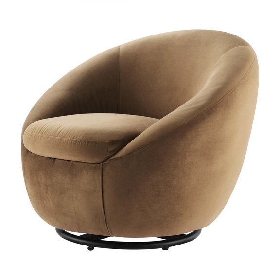 Armchair Swivel Accent Chair, Black Brown, Velvet, Modern Contemporary, Living Lounge Cafe Room Hotel Lobby Hospitality