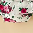 thumbnail image 3 of Infant Girls Outfits Short Sleeved Letter Print Romper Floral Shorts Headband Clothes Set, 3 of 6