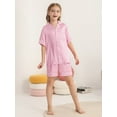 thumbnail image 5 of SILVERCELL 13-16Y Unisex Big Girls Boys 2Pcs Satin Silk Pajamas Set Cute Print Short Sleeve Sleepwear Button-Down PJs Sets Nightwear Loungewear Gifts For Teens Youngster, 5 of 8
