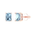 thumbnail image 2 of 1.0 Ct Emerald Cut Studs Natural Sky Blue Topaz 14K Rose Solid Solid Gold Everyday Dainty Earrings Screw Back, 2 of 7