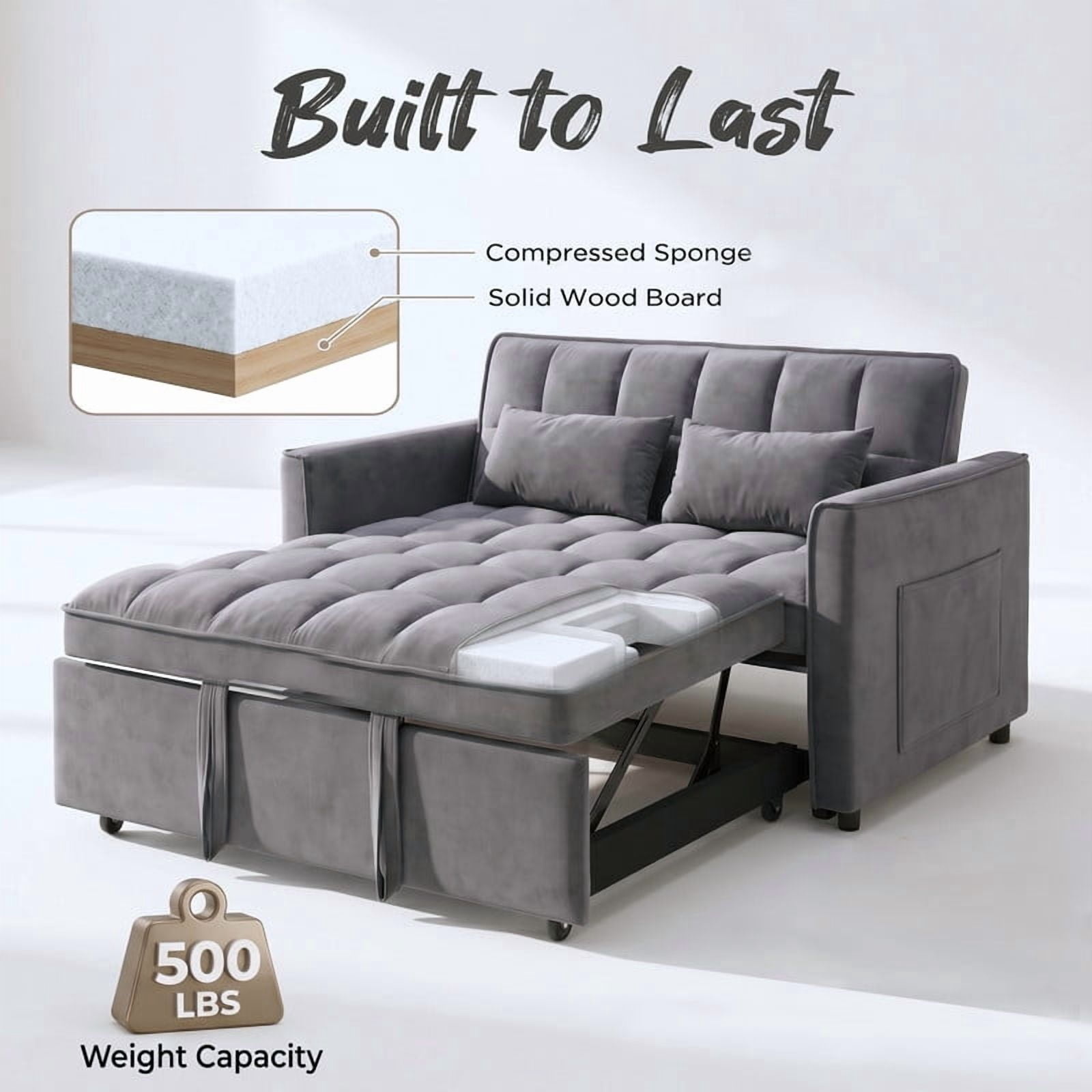 Gewnee 53 inch Convertible Sleeper Sofa Bed,Pull Out Loveseat Couch with Storage Pocket for Living Room,Apartment,Black02