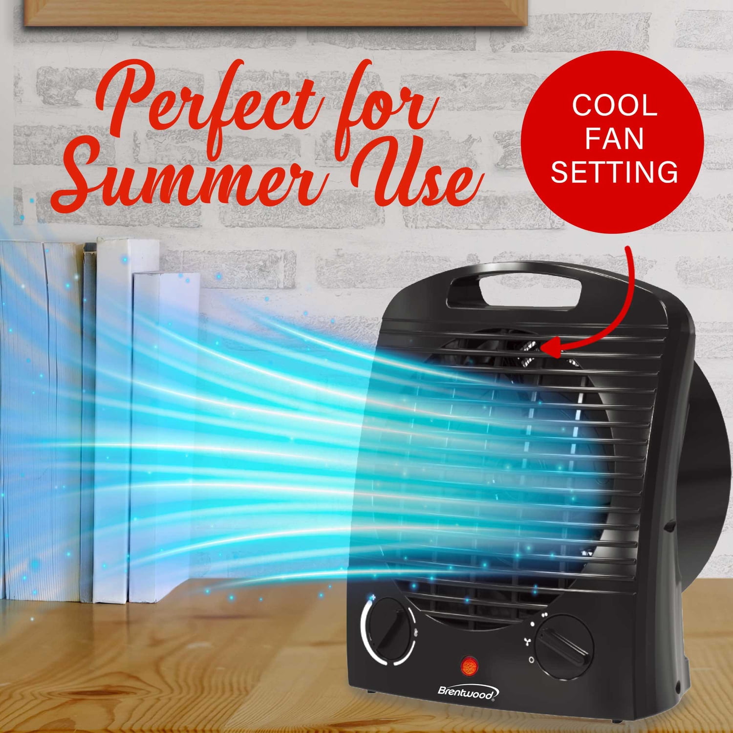 Brentwood 1,500-Watt-Max Portable Electric Space Heater and Fan, Black, H-F306BK