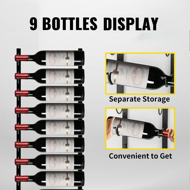 BENTISM Wall Mounted Wine Rack Vertical Wine Rack 9 Bottle Black Storage Holder Walmart