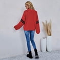 thumbnail image 4 of Vedolay Cropped Sweaters for Women Fall Sweaters Round Neck Striped Cute Winter Pullover Sweaters,Red M, 4 of 5