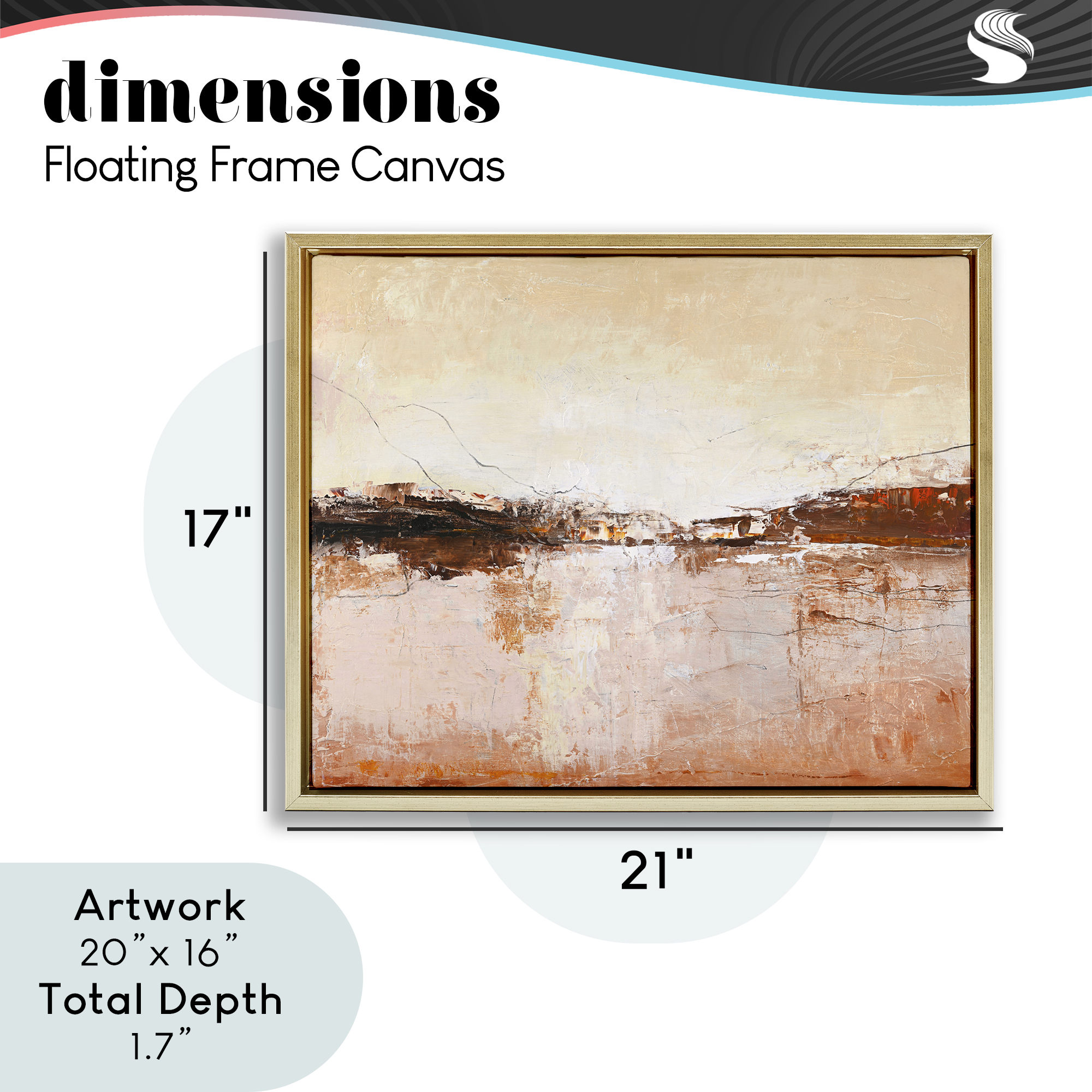Warm Distressed Horizon Gold Framed Floater Canvas Wall Art, design by Design Fabrikken