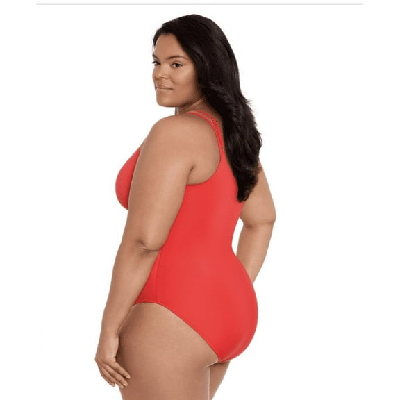 Lauren Ralph Lauren Plus Size Asymmetric One-Piece Swimsuit - Red