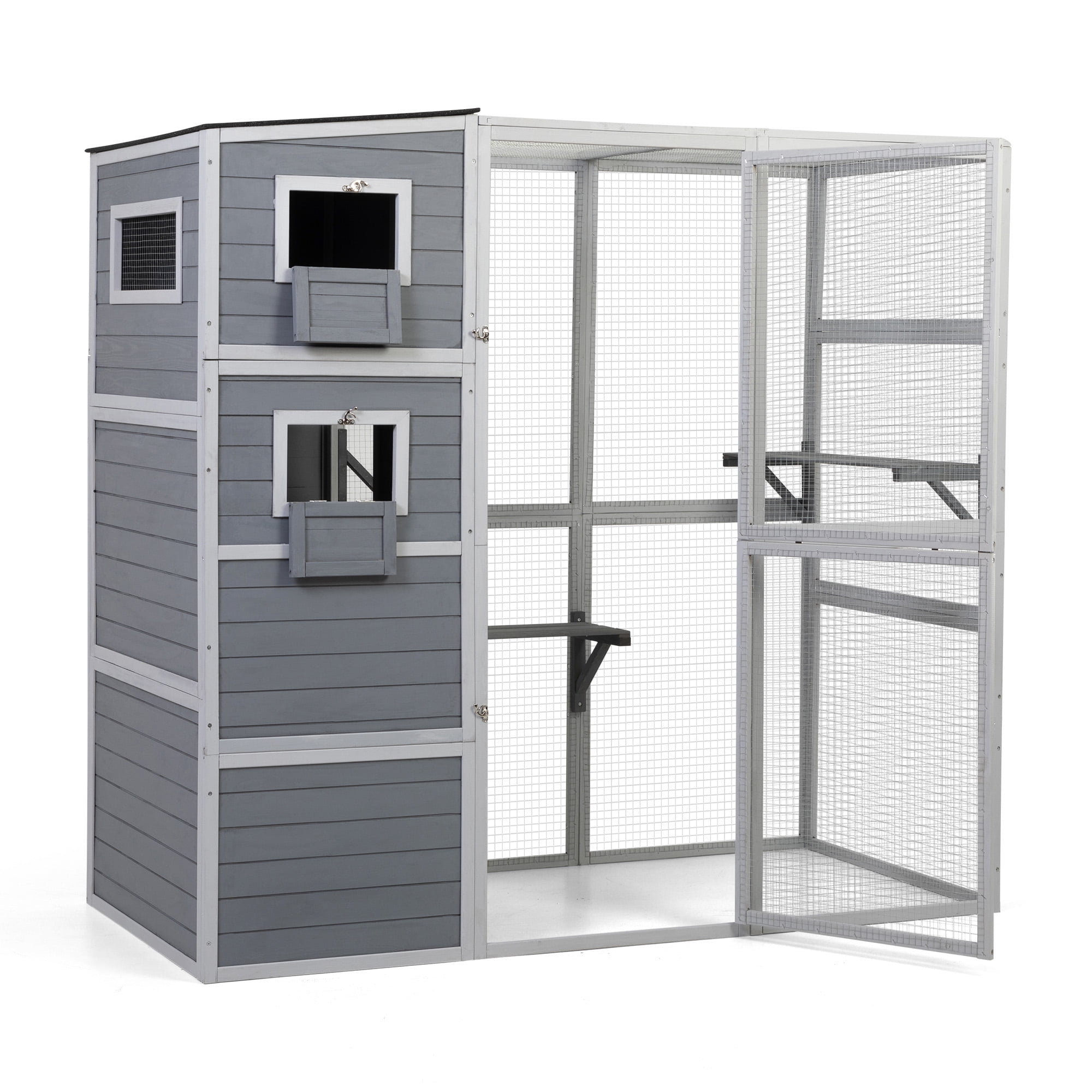 Pefilos 70" Outdoor Chicken Coop with Nesting Box Solid Pine for Backyard Hen House, Poultry House, and Small Pet Shelter Wood Rabbit Hutches, Beige