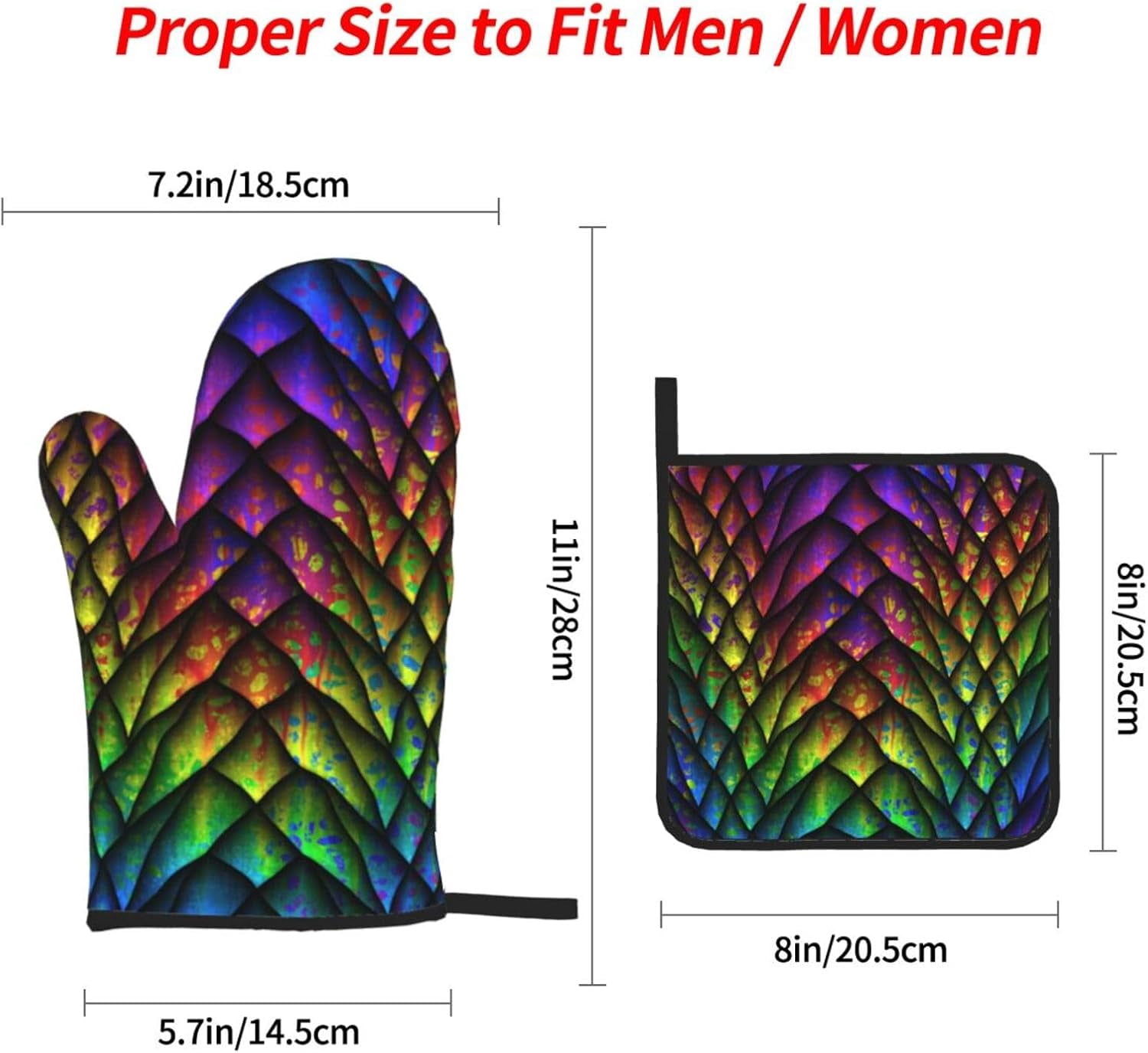 Dragon Scale Oven Mitts and Pot Holders 4 Pcs Set,High Heat Resistant 500 Degree Extra Thicken Long Kitchen Cotton Oven Glove for Cooking