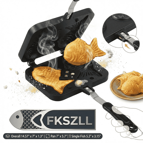 Taiyaki Fish Waffle Maker, Double Sided Nonstick Aluminum Fish Cake Pan for Homemade Japanese Dessert, Gas Stove Compatible Baking Tool