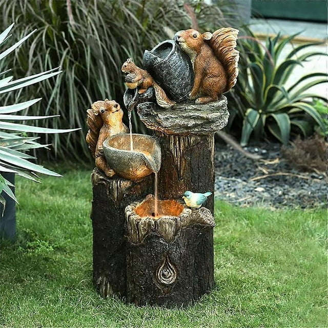 Squirrel Solar LED Light, Resin Animal Statue Animal Water Feature Fountain with Solar Powered Lights for Patio Decoration (Squirrel-Solar)_Perfect Gift