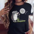 thumbnail image 2 of Bonita camiseta con estampado de erizo y diente de león para mujer, en blanco y negro, camisetas informales, mangas cortas, ropa urbana kawaii, 2 of 5
