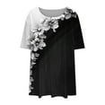 thumbnail image 5 of Womens Pleated Graphic Tees Plus Size Clothes Crew Neck Floral Tshirts Casual Trendy Summer Tops Black, XL, 5 of 6