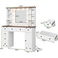thumbnail image 4 of Farmhouse Makeup Vanity Desk with Lights & Charging Station,Vanity Table with Mirror, 43'' Bedroom Dressing Table with 6 Drawers & 2 Cabinets, 3 Color Lighting Modes, White, 4 of 9