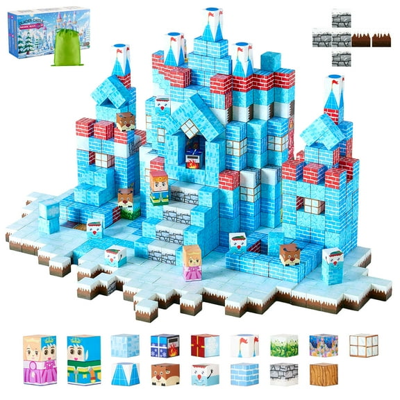VEVOR Magnetic Blocks, 150 PCS Glacier Castle Set, Magnetic Building Cubes for Kids, STEM Montessori Sensory Toys for Christmas Birthday Gift, Construction Stacking Toy for 3  Years Old Boys & Girls