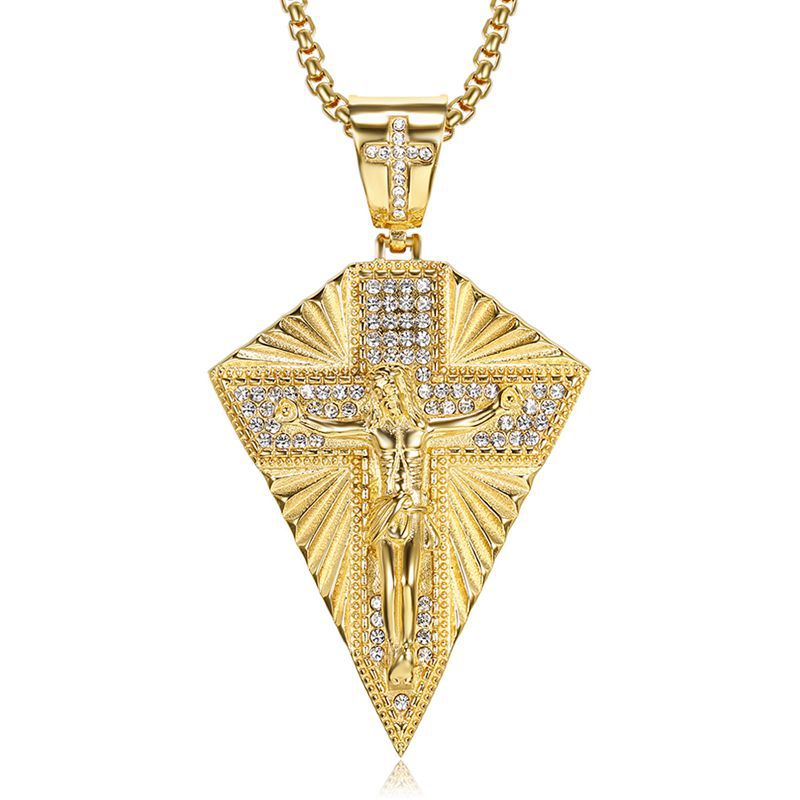 Men's Necklace Big Jesus Cross Pendant & Chain Mens 14K Yellow Gold Crucifix Necklaces Man Iced Out Bling Jewelry