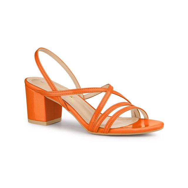 BLISSFUL STEP Sandales à Talons Hauts Blocs à Brides, Slingback, Unies pour Femmes Orange 5