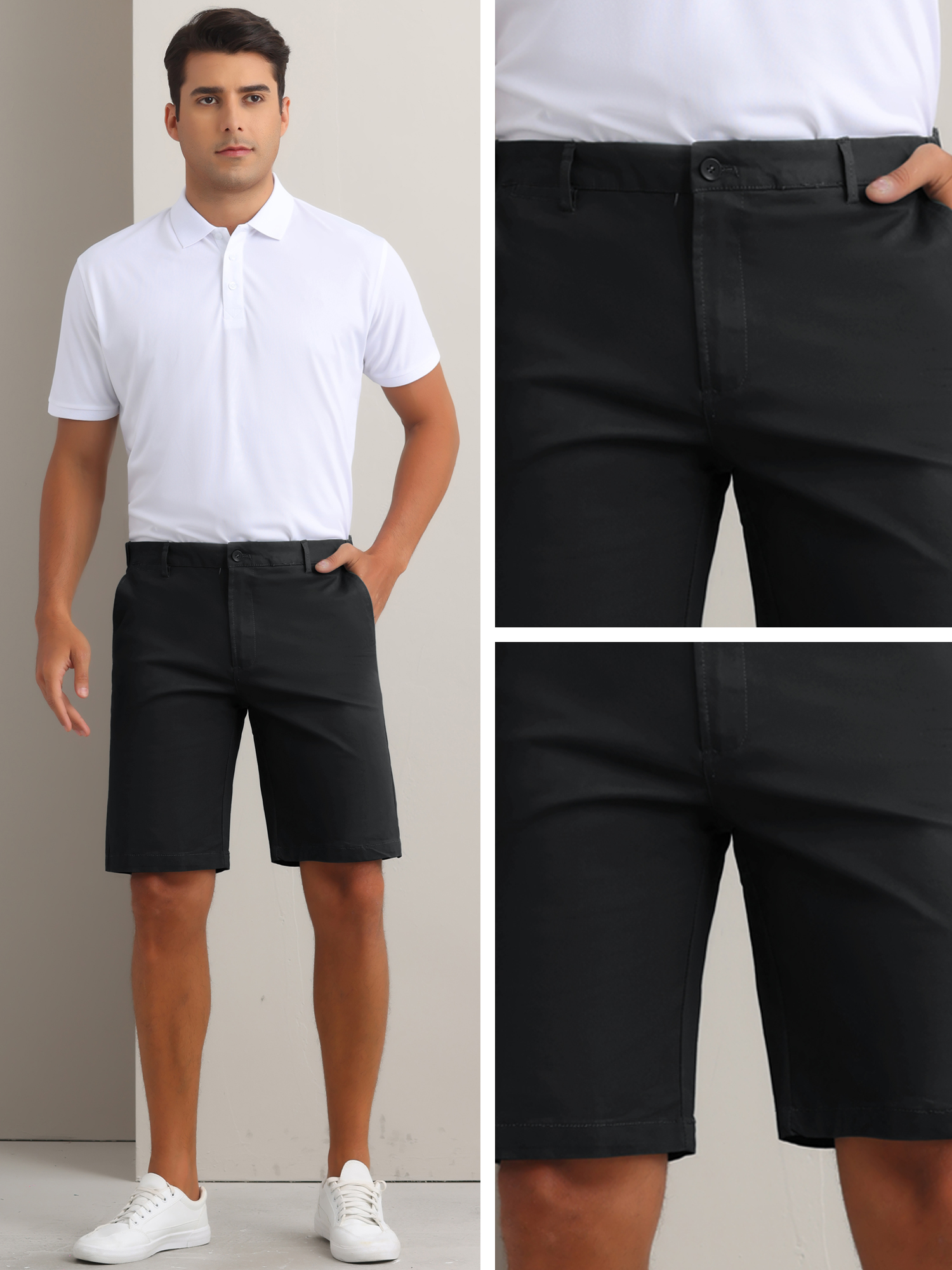 DARING DIVA Men's Solid Button Flat Front Zipper Formal Chino Dress Shorts 28 Black
