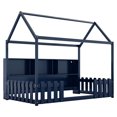 thumbnail image 7 of Twin Size House Bed with LED Light, Wood House Bed with Storage Bookshelf, Floor House Bed with Guardrails , Farmhouse Bed  for Kids and Teens , No Box Spring Needed, Navy Blue, 7 of 7