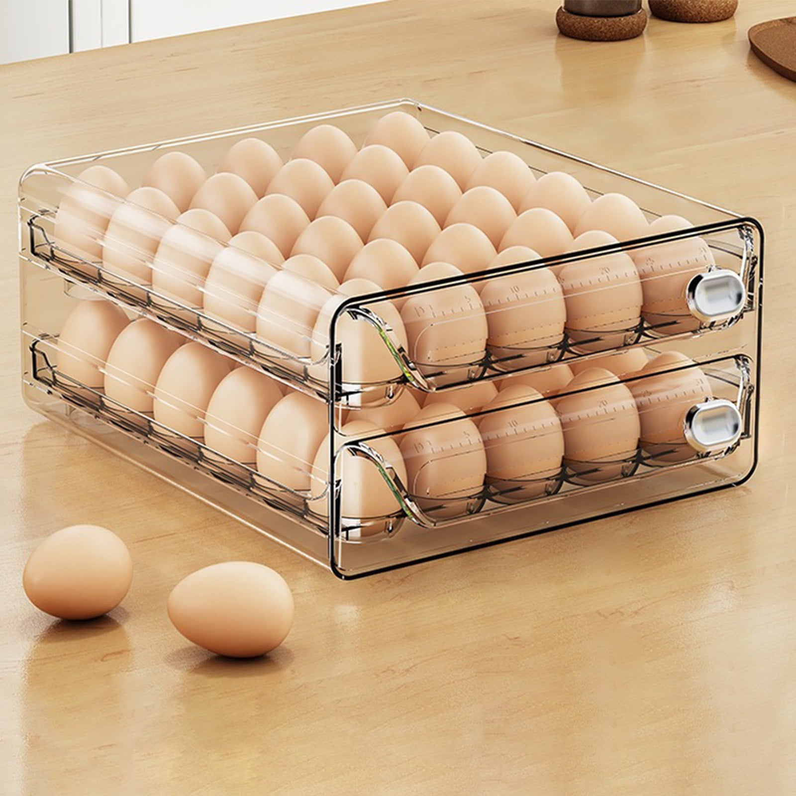 Egg Storage for Refrigerator, Stackable Egg Holder for Fridge, Clear BPA Free Plastic Egg Dispenser, Portable Egg Carriage for Picnic Travel