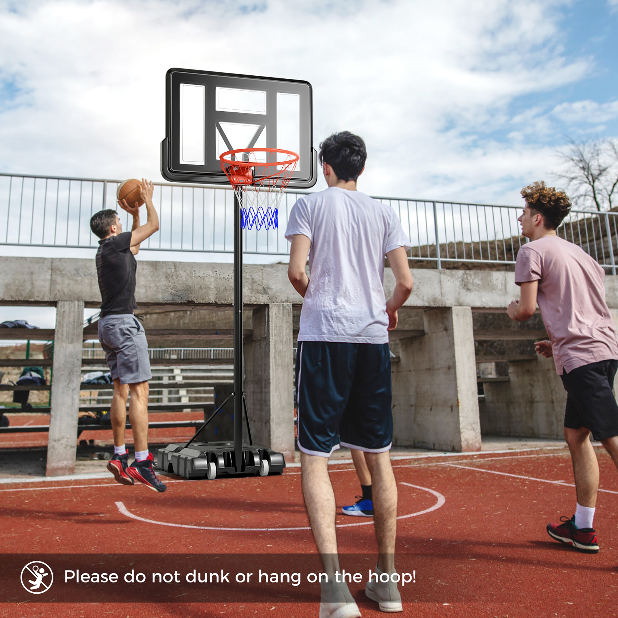 Gymax 4.4-10 FT Portable Basketball Hoop w/ 44'' Shatterproof Backboard Fillable Base