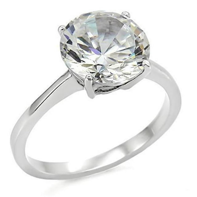 Women High Polished Stainless Steel Ring with AAA Grade CZ in Clear - Size 9