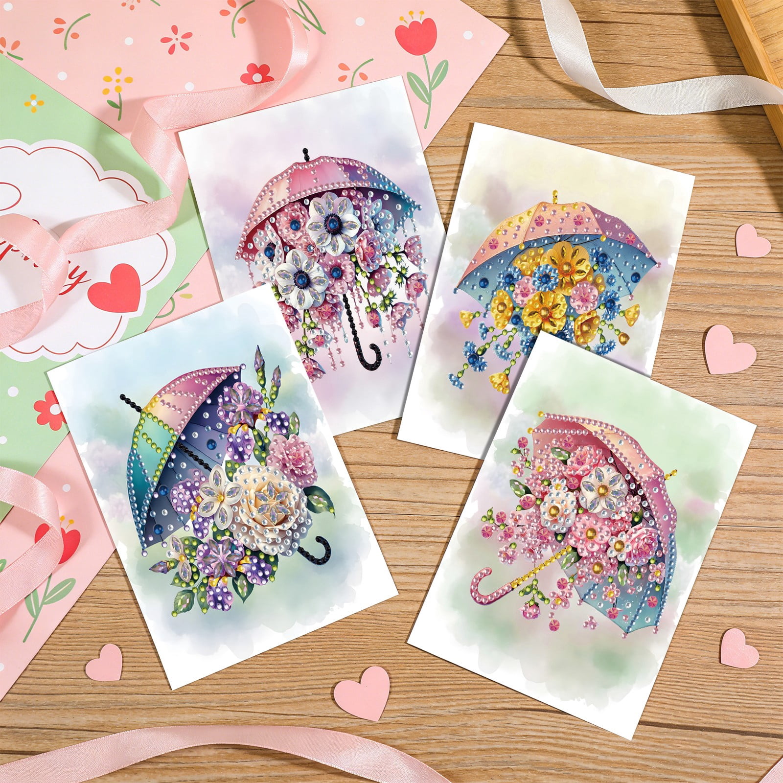 FLOPESN 6Pcs DIY Diamond Art Greeting Cards Set, Spring Flower 3D Folding Thank You Card For Birthday Holiday Blessing Gift(included envelopes)