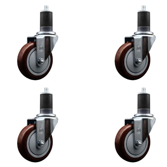 4 Inch Maroon Poly Wheel Swivel 1-5/8 Inch Expanding Stem Caster Set SCC