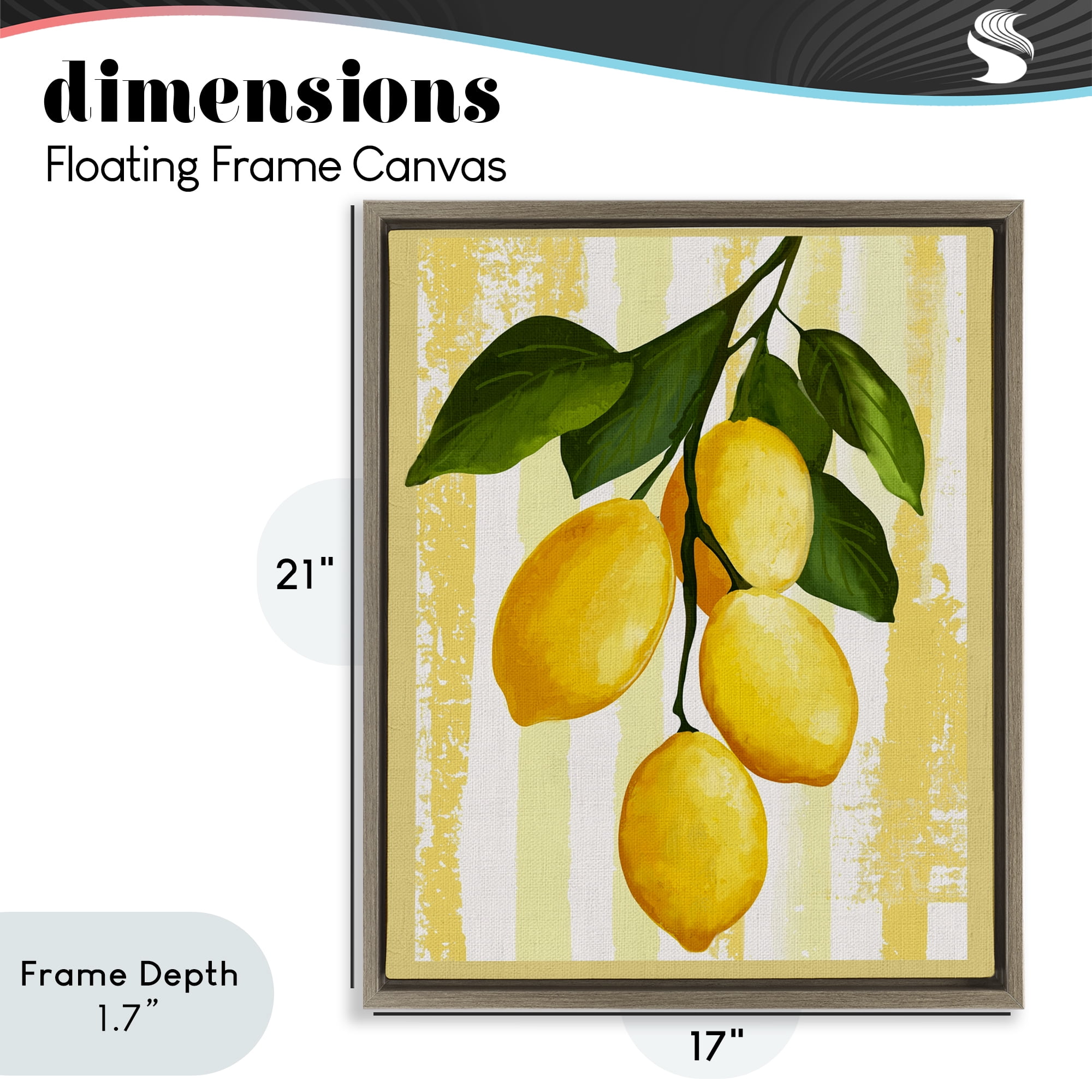 Stupell Industries Lemons on Green Branch Brown Framed Floater Canvas Wall Art, design by Yen