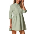 thumbnail image 4 of Vestido de camisa para mujer Inspire Chic de manga 3/4, con botones, mini vestido L color verde claro, 4 of 5