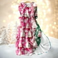 thumbnail image 2 of Christmas Dresses for Women Ladies Fashion Christmas Print Lapel Button-Down Seven-Quarter Cuff Strap-Up Dress for Christmas Party,Green,3XL, 2 of 5