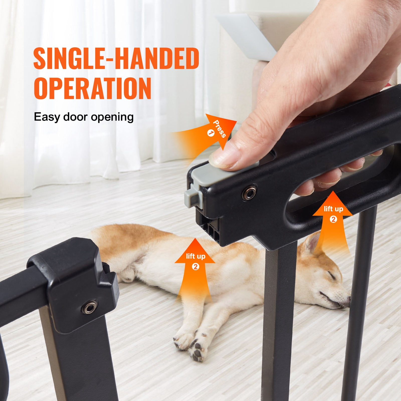 BENTISM 30" Extra Tall Baby Gate for Stairs Doorways, Fits Openings 29.5" to 39" Wide, Auto Close Extra Wide Dog Gate for House, Pressure Mounted Easy Walk Through Pet Gate with Door, Black