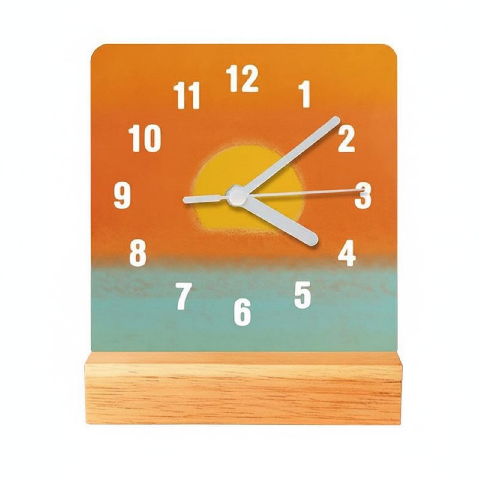 deevoka Analog Clock Sunset Clock Table Clock Wooden Base Minimalist Face Silent Non Ticking Movement for Home Office Dorm Bedside