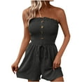 thumbnail image 1 of Timegard Rompers for Women Summer Casual 1 Piece Sleeveless Smocked Button Drawstring Wide Leg Short Jumpsuit, 1 of 6