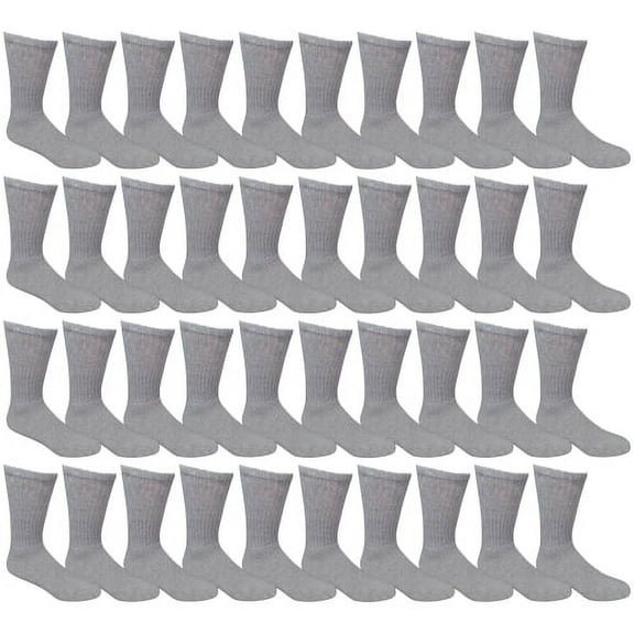 72 Pair Bulk Wholesale Crew Socks, Men Women Children, Cotton Basic Wear (Kids 6-8, Gray)